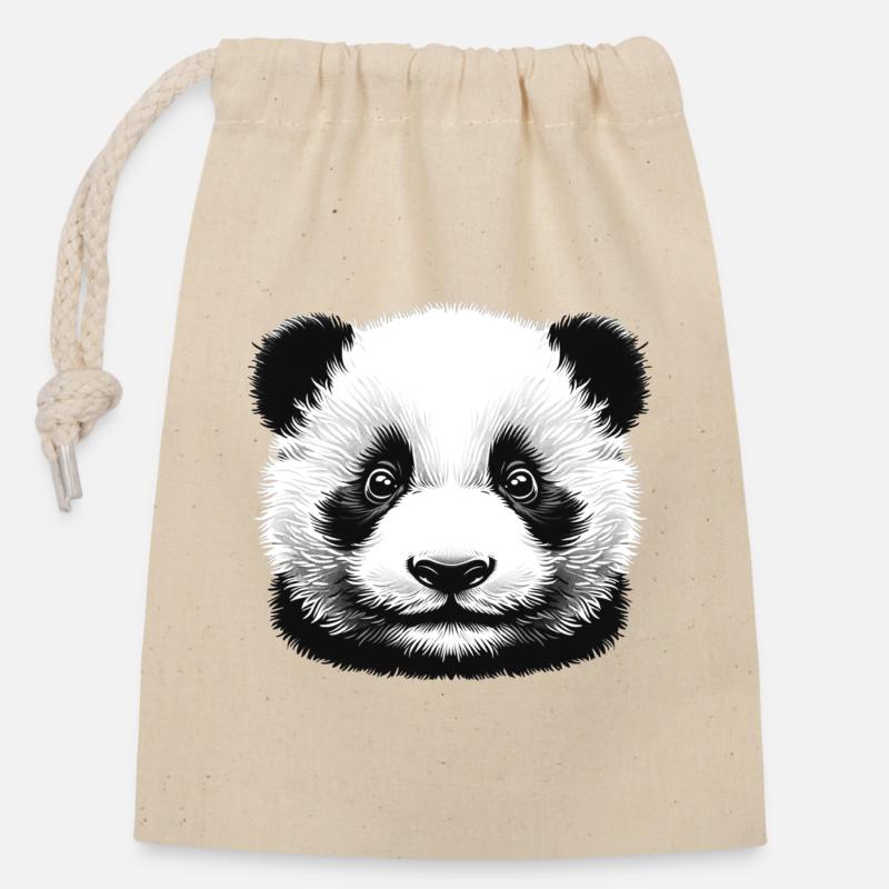 Pandas 🐼 Schwarz-Weiß-Panda-Gesichtskunst - Verschließbarer Geschenkbeutel aus Baumwolle (14x20cm) - Natur