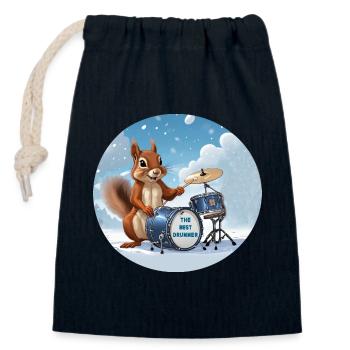 Squirrel plays drums in the snow - Closable cotton gift bag (14x20cm) - navy - Front