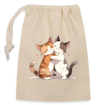 Katzen Liebe Umarmung Kuscheln Herz Süß Niedlich - Verschließbarer Geschenkbeutel aus Baumwolle (14x20cm) - Natur - Vorne