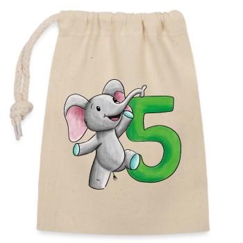 5e anniversaire éléphant - Sac cadeau en coton avec cordon (14 x 20 cm) - nature - Devant