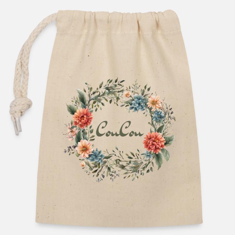 CouCou Flower - Couronne florale - Fleurs - Couronne - Sac cadeau en coton avec cordon (14 x 20 cm) - nature
