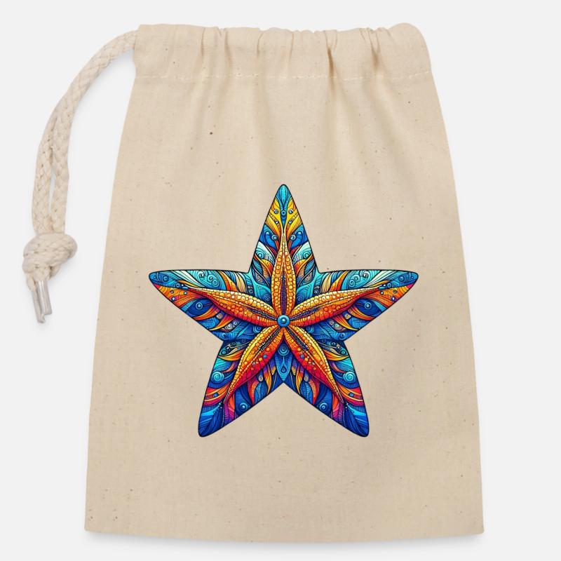 Starfish - Closable cotton gift bag (14x20cm) - nature