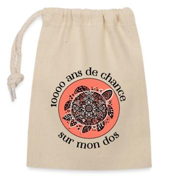 Tortue - 10000 ans de chance - Sac cadeau en coton avec cordon (14 x 20 cm) - nature - Devant