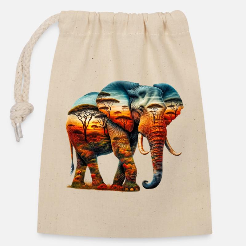 Elefant - Verschließbarer Geschenkbeutel aus Baumwolle (14x20cm) - Natur