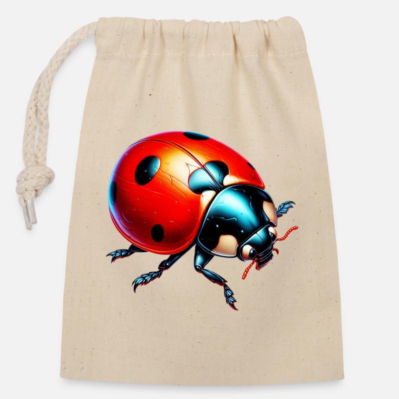 Ladybird - Closable cotton gift bag (14x20cm) - nature