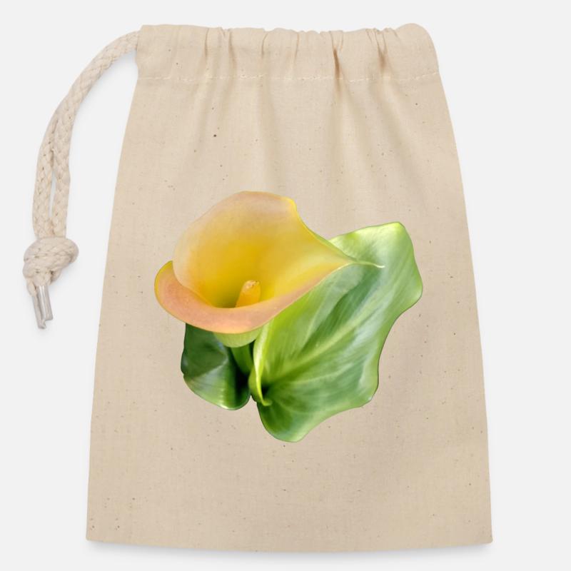 LYS CALLA JAUNE - Sac cadeau en coton avec cordon (14 x 20 cm) - nature
