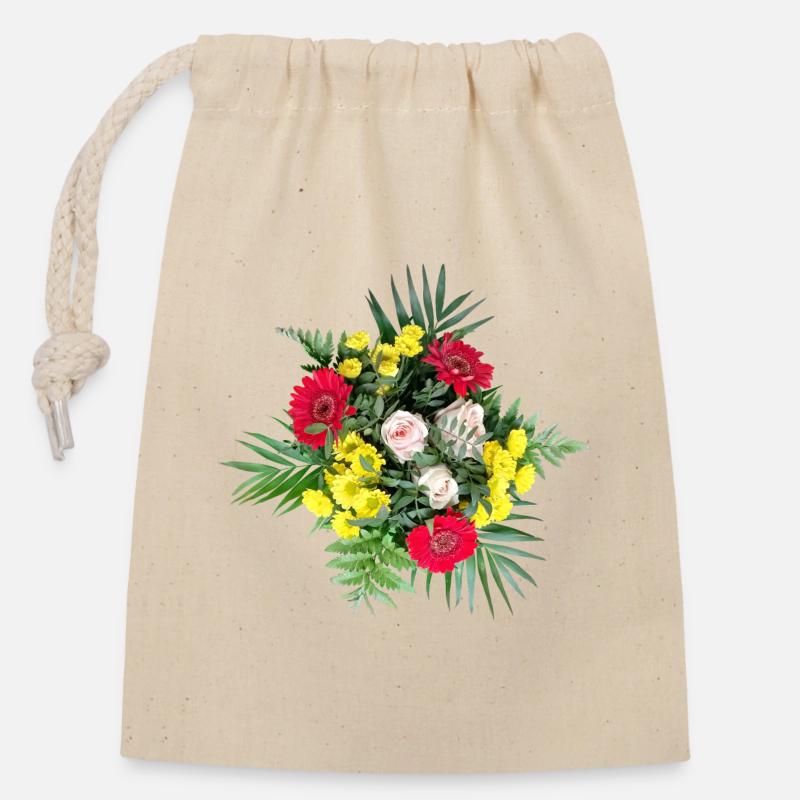 BOUQUET - Sac cadeau en coton avec cordon (14 x 20 cm) - nature