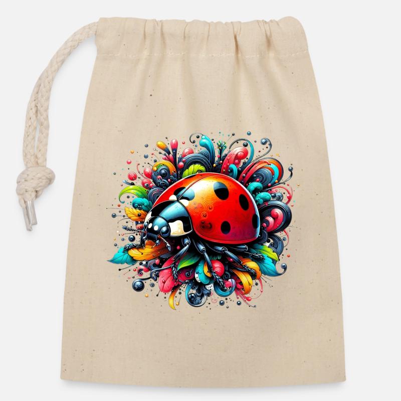 Ladybird - Closable cotton gift bag (14x20cm) - nature