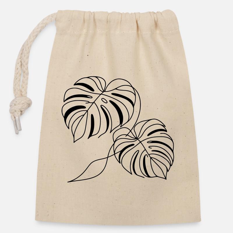 Monstera - Closable cotton gift bag (14x20cm) - nature