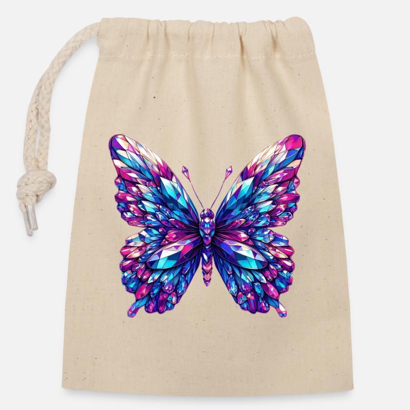 Kristall-Schmetterling - Verschließbarer Geschenkbeutel aus Baumwolle (14x20cm) - Natur