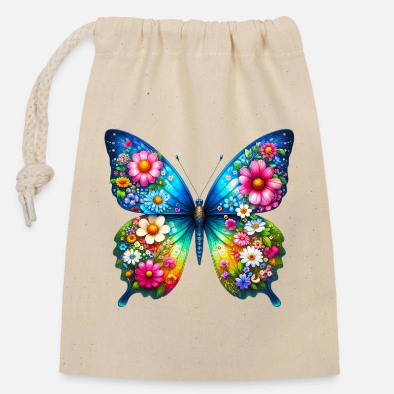 Fleurs de fleurs de papillon - Sac cadeau en coton avec cordon (14 x 20 cm) - nature