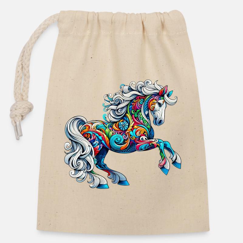 Cheval - Sac cadeau en coton avec cordon (14 x 20 cm) - nature