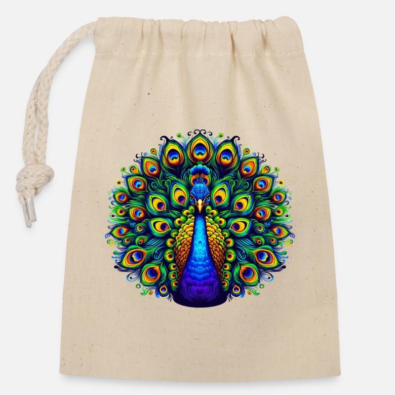 Peacock - Closable cotton gift bag (14x20cm) - nature