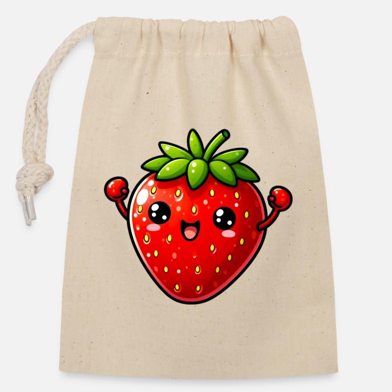 Erdbeeren Erdbeeren - Verschließbarer Geschenkbeutel aus Baumwolle (14x20cm) - Natur
