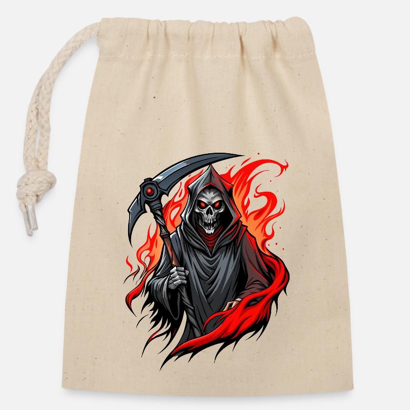 Grim Reaper in Flames - Dark and Fiery Design - Closable cotton gift bag (14x20cm) - nature