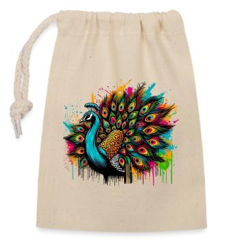 Pfau - Verschließbarer Geschenkbeutel aus Baumwolle (14x20cm) - Natur - Vorne