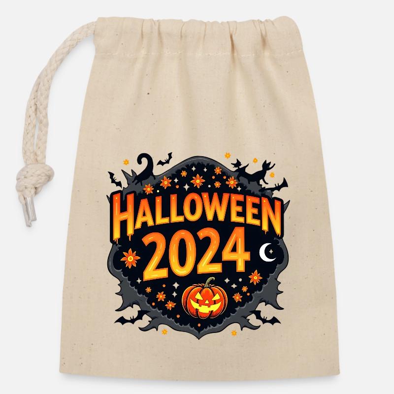 Rétro Halloween - Sac cadeau en coton avec cordon (14 x 20 cm) - nature