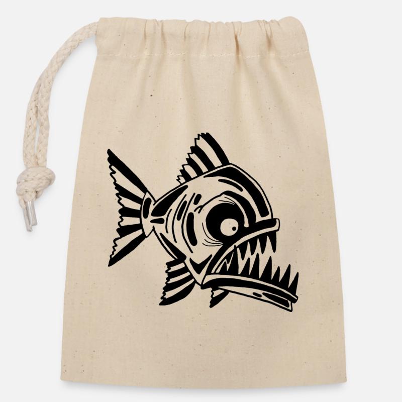 Poisson noir carnivore - Sac cadeau en coton avec cordon (14 x 20 cm) - nature