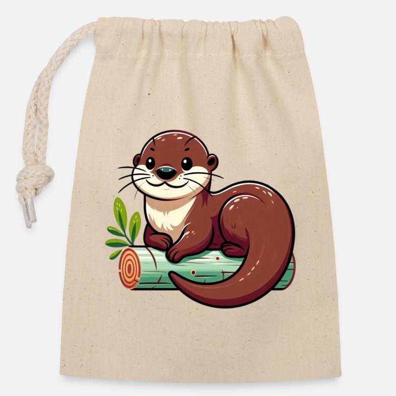 Otter - Verschließbarer Geschenkbeutel aus Baumwolle (14x20cm) - Natur