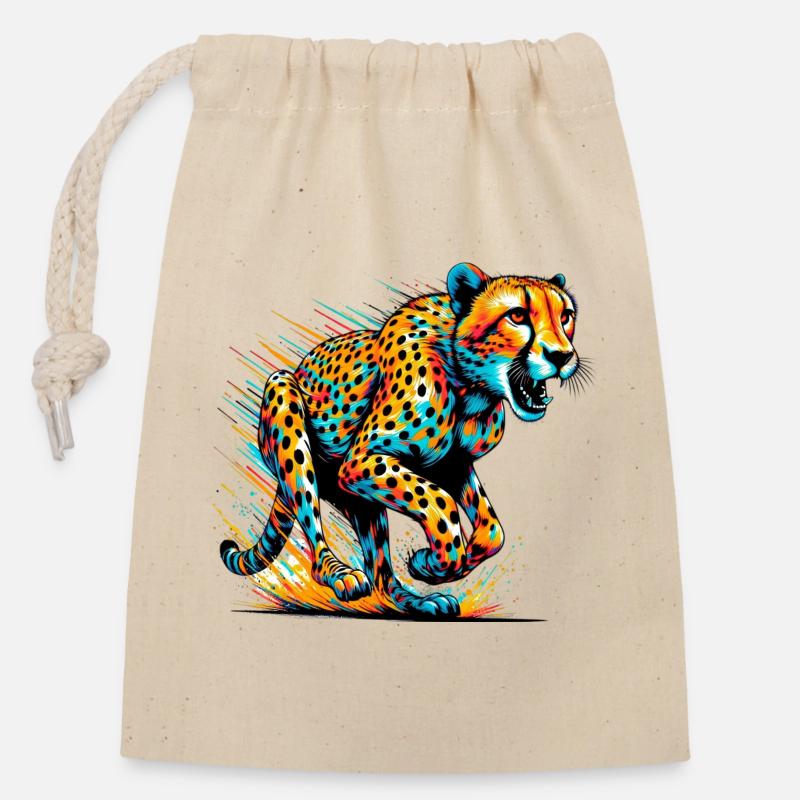 Gepard - Verschließbarer Geschenkbeutel aus Baumwolle (14x20cm) - Natur