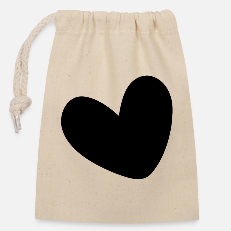 Heart filled in one color - Closable cotton gift bag (14x20cm) - nature