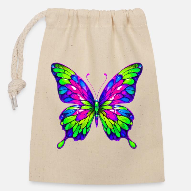 Schmetterling - Verschließbarer Geschenkbeutel aus Baumwolle (14x20cm) - Natur