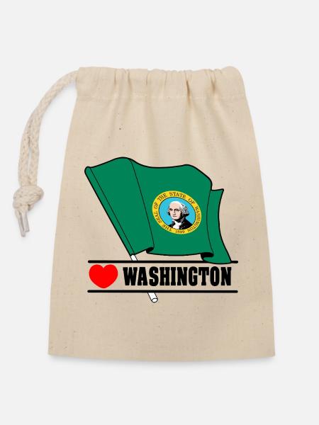 Flagge Washington Herz WASHINGTON - Verschließbarer Geschenkbeutel aus Baumwolle (14x20cm) - Natur