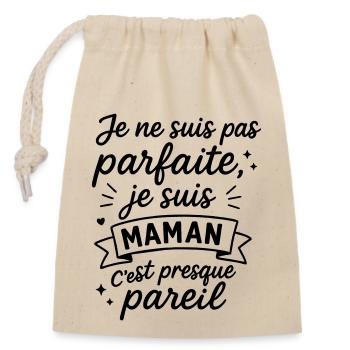 Pas parfaite,maman,fête des mères,Noël,Humour - Sac cadeau en coton avec cordon (14 x 20 cm) - nature - Devant