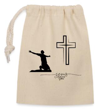 jesus loves you - Closable cotton gift bag (14x20cm) - nature - Front