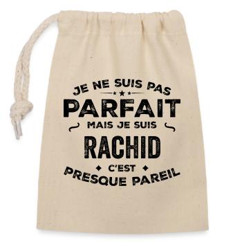Rachid – Un Prénom, Une Légende Drôle et Fière - Sac cadeau en coton avec cordon (14 x 20 cm) - nature - Devant