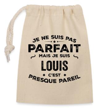 Louis – Un Prénom, Une Légende Drôle et Fière - Sac cadeau en coton avec cordon (14 x 20 cm) - nature - Devant