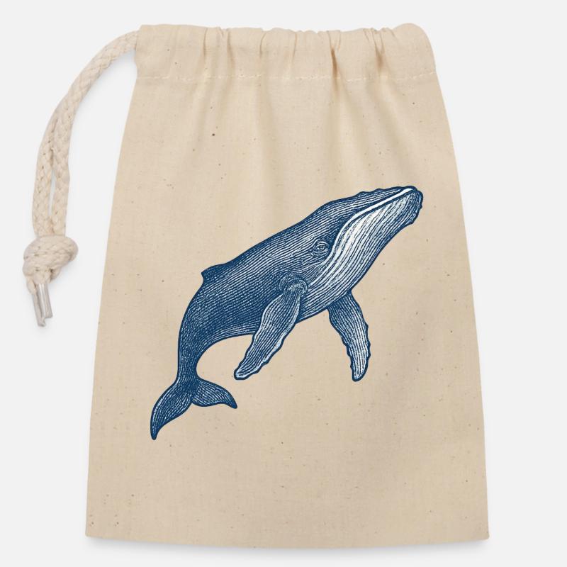 Illustration stylisée de baleine bleue - Sac cadeau en coton avec cordon (14 x 20 cm) - nature
