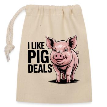 Illustration de cochon joyeux pour vêtements - Sac cadeau en coton avec cordon (14 x 20 cm) - nature - Devant
