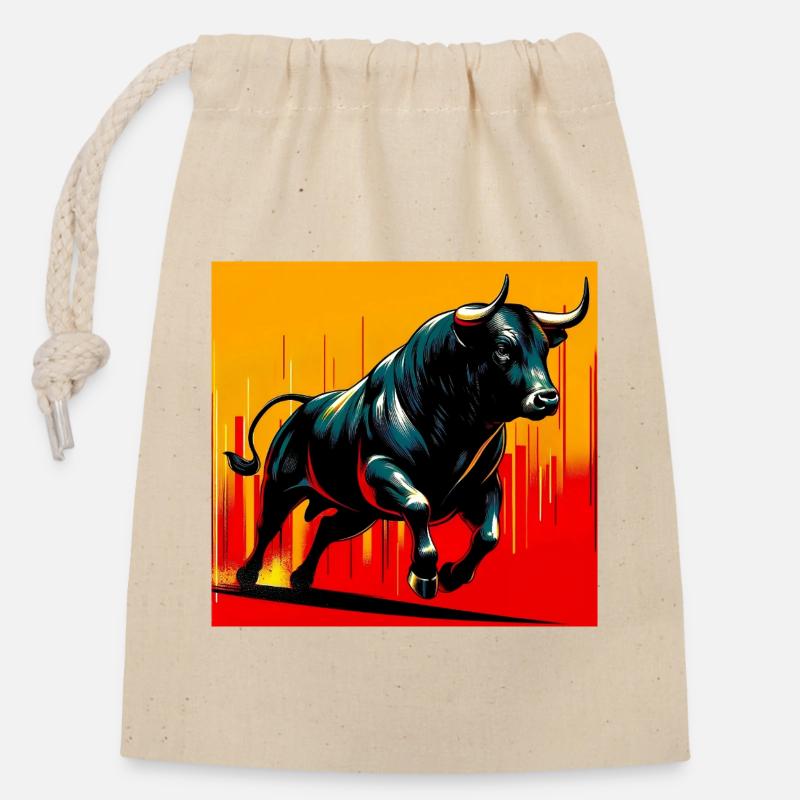 taureau - Sac cadeau en coton avec cordon (14 x 20 cm) - nature