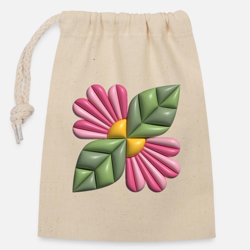 3d-Blumenquadrat - Verschließbarer Geschenkbeutel aus Baumwolle (14x20cm) - Natur