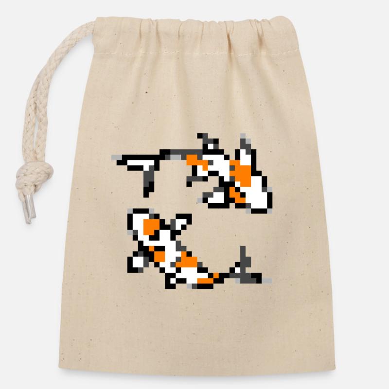 Pixelart Koi - Verschließbarer Geschenkbeutel aus Baumwolle (14x20cm) - Natur