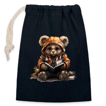 Buchlesender Teddybär Herbstoutfit - Verschließbarer Geschenkbeutel aus Baumwolle (14x20cm) - Navy - Vorne