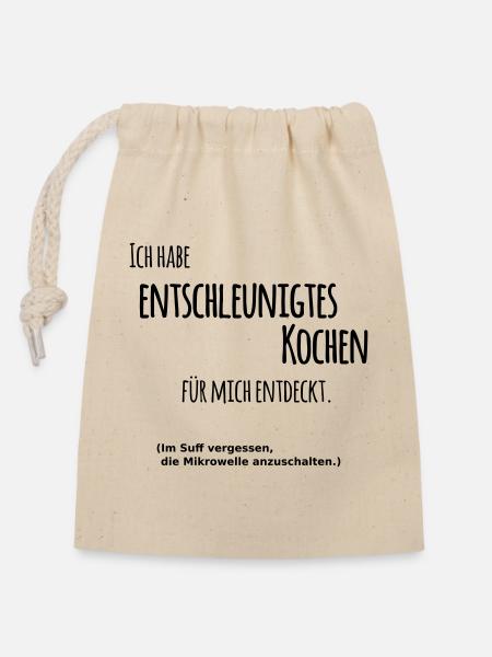 Entschleunigtes Kochen - Verschließbarer Geschenkbeutel aus Baumwolle (14x20cm) - Natur