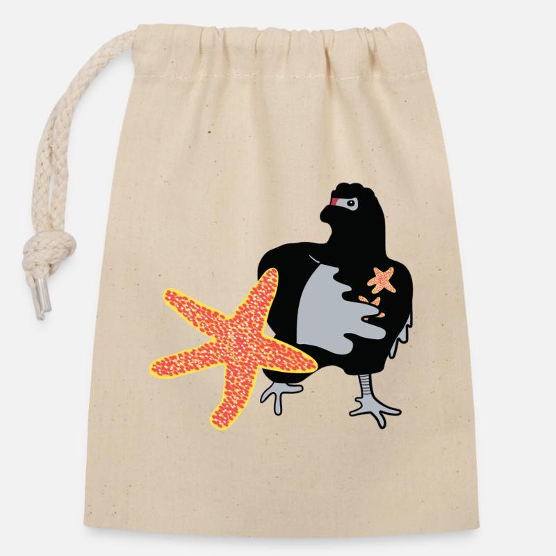 Poulet Ninja - Sac cadeau en coton avec cordon (14 x 20 cm) - nature