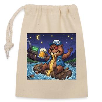 Biber Nachtbier Abenteuer - Verschließbarer Geschenkbeutel aus Baumwolle (14x20cm) - Natur - Vorne