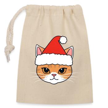 Chat de Noël avec chapeau de Père Noël - Sac cadeau en coton avec cordon (14 x 20 cm) - nature - Devant