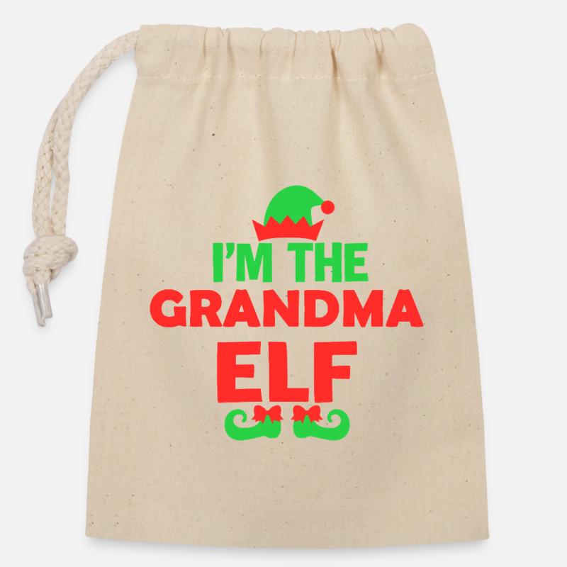 Oma Elf Weihnachtsstimmung - Verschließbarer Geschenkbeutel aus Baumwolle (14x20cm) - Natur