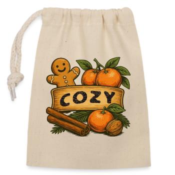Cozy Winter Design - Closable cotton gift bag (14x20cm) - nature - Front