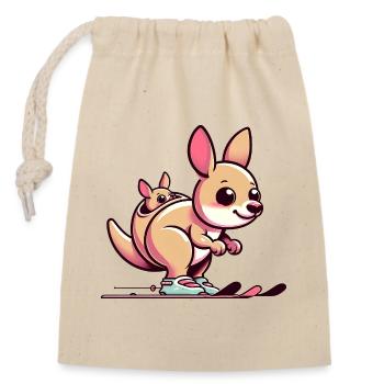 Kangaroo with baby in pouch sweet and cheerful - Closable cotton gift bag (14x20cm) - nature - Front