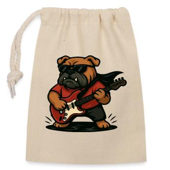 Rock Bulldog jouant de la guitare électrique dessin animé art - Sac cadeau en coton avec cordon (14 x 20 cm) - nature - Devant