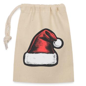 chapeau de Noël rouge - Sac cadeau en coton avec cordon (14 x 20 cm) - nature - Devant