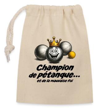 Pétanque-Champion... und böser Absicht - Verschließbarer Geschenkbeutel aus Baumwolle (14x20cm) - Natur - Vorne