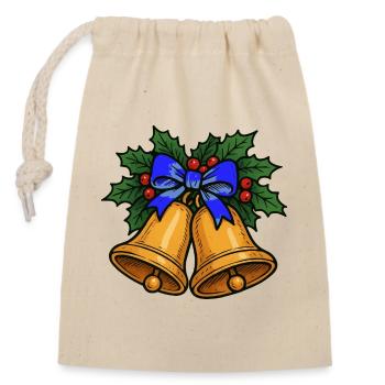 Cloches de Noël avec ruban bleu - Sac cadeau en coton avec cordon (14 x 20 cm) - nature - Devant
