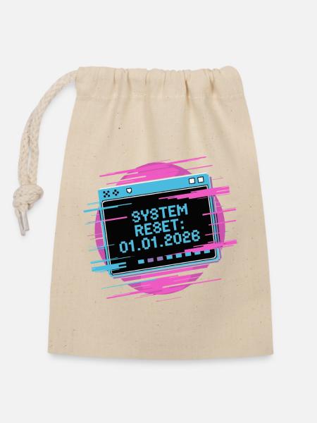 Neon-System-Reset 01.01.2026 - Verschließbarer Geschenkbeutel aus Baumwolle (14x20cm) - Natur