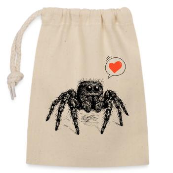 Araignée sauteuse avec le cœur - Sac cadeau en coton avec cordon (14 x 20 cm) - nature - Devant